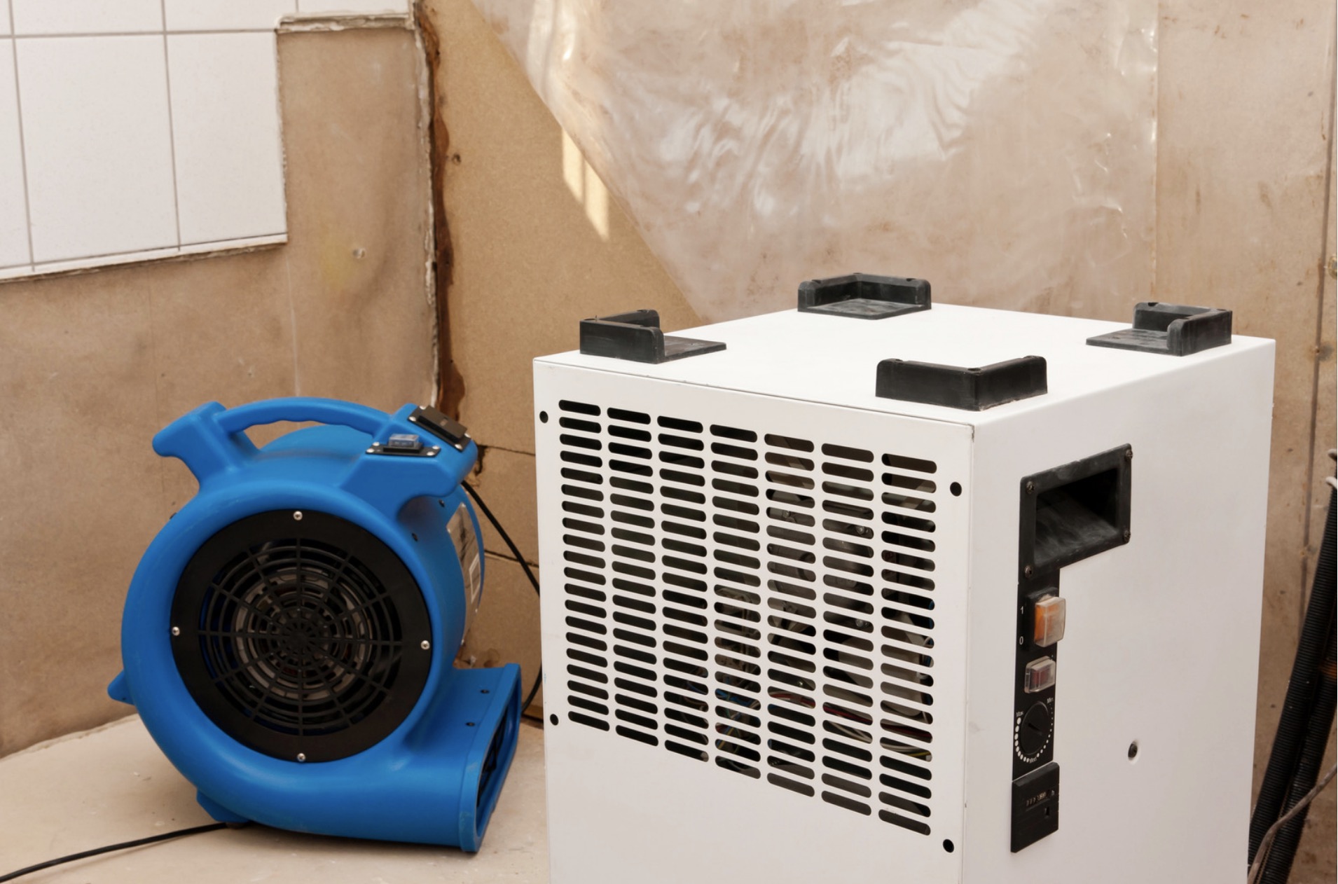 A dryer and fan for water damage mitigation